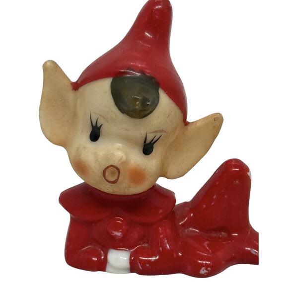 Vintage Red Pixie Elf Pointed Ears Ceramic Figurine Japan Mid Century Christmas - Picture 2 of 10